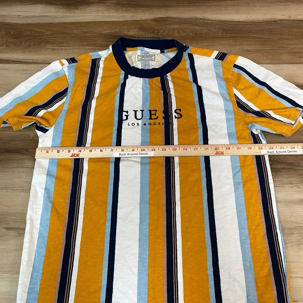 Guess Originals Los Angeles Striped T-Shirt Mens Medium Yellow Blue M91P98R5DD5 - Picture 6 of 9